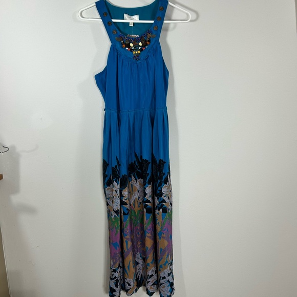 Moulinette Soeurs Dresses & Skirts - Moulinette Soeurs Women’s Jewel-Beaded Halter Blue Silk Maxi Dress Size 6